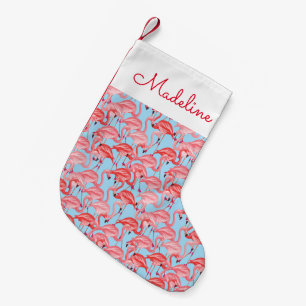 Petite Chaussette De Noël Flamants roses rose Clair Sur Bleu Ajouter votre