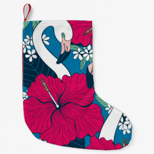 Petite Chaussette De Noël Flamants roses tropicaux : Hibiscus Plumeria Arriè