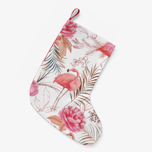 Petite Chaussette De Noël Flamingo rose, motif d'aquarelle de pivoine. (Devant (Accrochage))