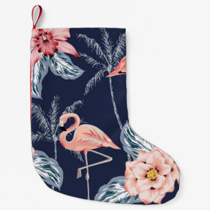 Petite Chaussette De Noël Flamingo rose, palmiers, rose, fleur d'orchidées,
