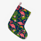 Petite Chaussette De Noël Flamingo rose sur un dos rayé turquoise (Devant (Accrochage))