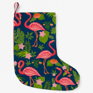 Petite Chaussette De Noël Flamingo rose sur un dos rayé turquoise
