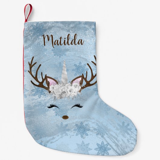Petite Chaussette De Noël Flamme de neige en marbre bleu de petite fille (Devant)