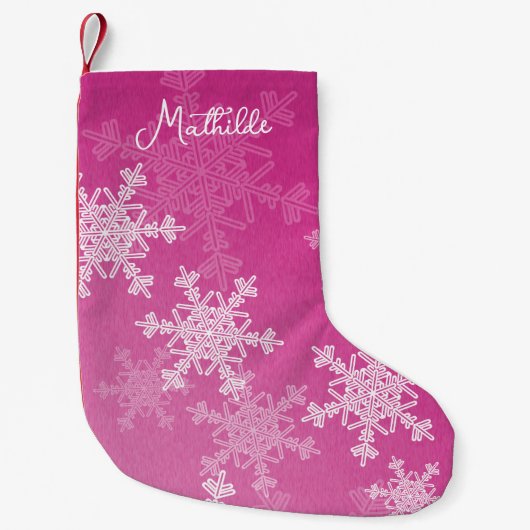 Petite Chaussette De Noël Flammes de neige blanches roses Nom de Noël minima (Devant)