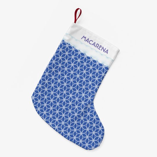 Petite Chaussette De Noël Fleur de vie Motif sur bleu clair (Devant (Accrochage))