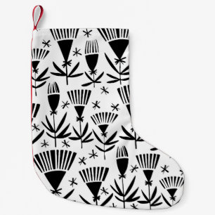 Petite Chaussette De Noël Fleurs Abstraites en noir blanc : Motif élégant