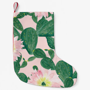 Petite Chaussette De Noël Fleurs de cactus : peinture aquarelle