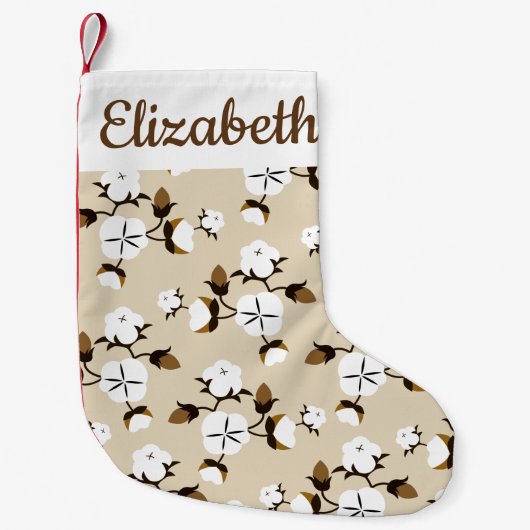 Petite Chaussette De Noël Fleurs de coton rustiques et nom (Devant)