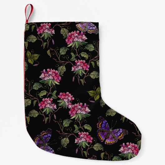 Petite Chaussette De Noël Fleurs de datura brodées : Art Botanique (Devant)