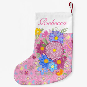 Petite Chaussette De Noël Fleurs de monogramme et papillon floral design ros