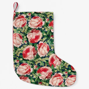 Petite Chaussette De Noël Fleurs de rose rose et rouge à l'aquarelle et feui