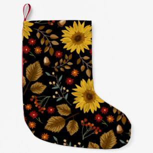 Petite Chaussette De Noël Fleurs de soleil d'automne : Arrière - plan noir d