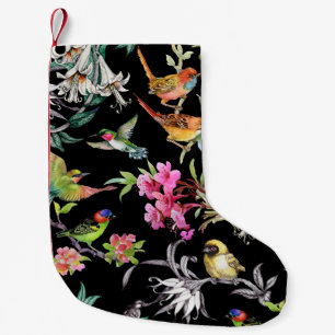 Petite Chaussette De Noël Fleurs d'oiseaux tropicaux : Motif d'aquarelle