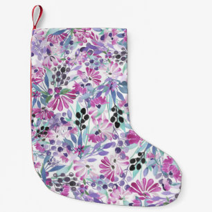 Petite Chaussette De Noël Fleurs et baies pourpres : Aquarelle