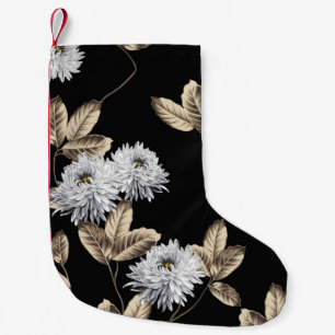 Petite Chaussette De Noël fleurs grises mignonnes avec motif en feuille brun