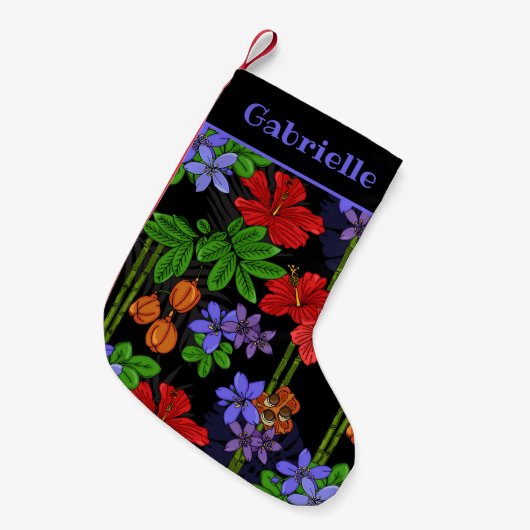 Petite Chaussette De Noël Fleurs Jamaïcaines et motifs de fruits (Devant (Accrochage))