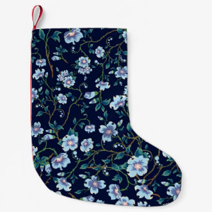 Petite Chaussette De Noël Fleurs pour enfants : bleu foncé transparent