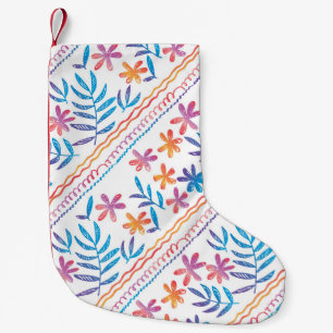 Petite Chaussette De Noël Fleurs tropicales dessinées à la main, motif feuil