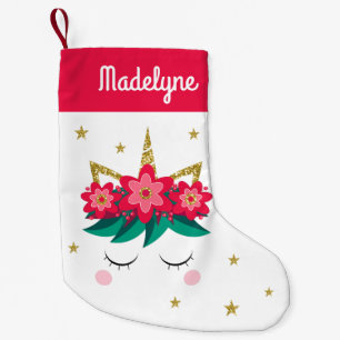 Petite Chaussette De Noël Fleurs Unicorne de Noël Étoiles Nom personnalisé
