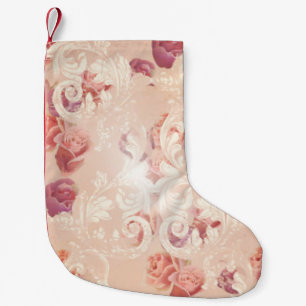 Petite Chaussette De Noël Fleurs vintages rose et ornements baroques motif