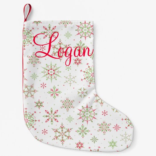 Petite Chaussette De Noël Flocon de neige rouge et vert (Devant)