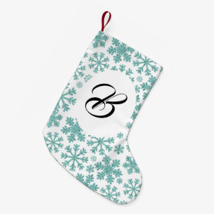 Petite Chaussette De Noël flocons de neige turquoise. Personnalisé avec le n