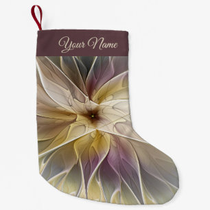 Petite Chaussette De Noël Floral Gold Eggplant Moderne Abstrait Nom fractal