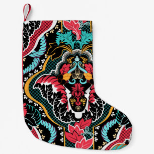 Petite Chaussette De Noël Floral Indien : Papier peint Vintage sans couleur.