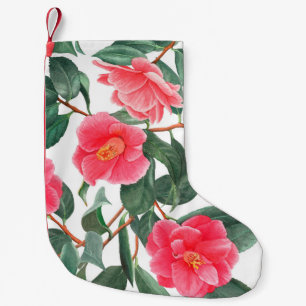 Petite Chaussette De Noël Floral sans couture motif, fleurs de camélia roug