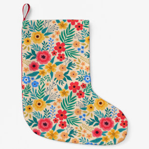 Petite Chaussette De Noël Floral vintage, Petites Fleurs Colorées.