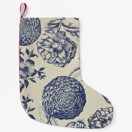 Petite Chaussette De Noël Flore d'impression florale de fleurs bleues antiqu (Devant)