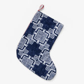 Petite Chaussette De Noël Fond texturé à carreaux indigo torsadé. (Devant (Accrochage))