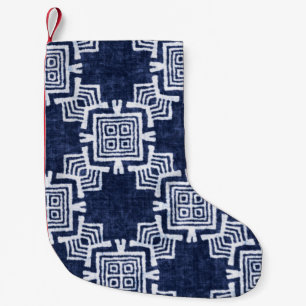 Petite Chaussette De Noël Fond texturé à carreaux indigo torsadé.