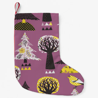 Petite Chaussette De Noël Forêt colorée avec oiseaux, tuile transparente.