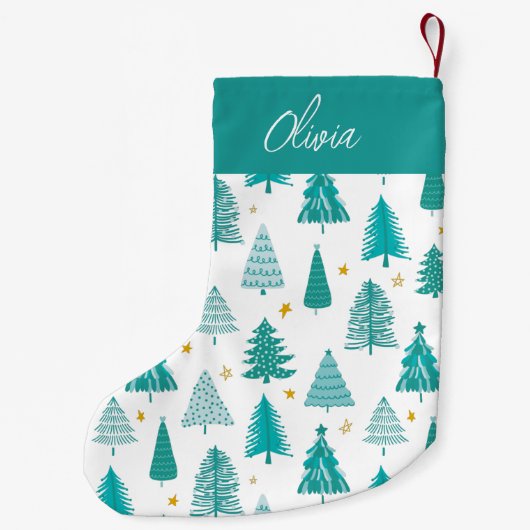 Petite Chaussette De Noël Forêt de Noël verte personnalisée (Dos)