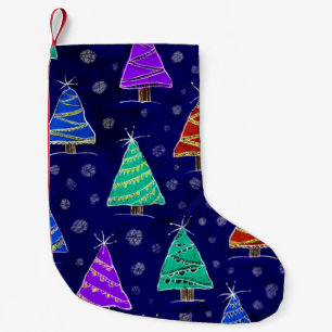Petite Chaussette De Noël Forêt des arbres de Noël dessinés dans le style
