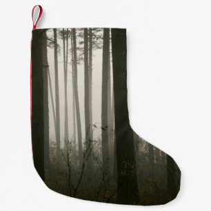 Petite Chaussette De Noël forêt et silhouettes des arbres dans la nature