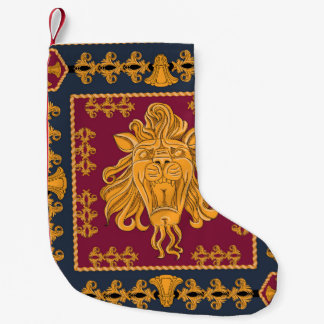Petite Chaussette De Noël Foulard à tête de lion : motif doré.