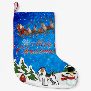 Petite Chaussette De Noël Fox Terrier de fil de Joyeux Noël