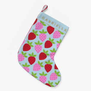 Petite Chaussette De Noël Fraises mignonnes en bleu rouge rose Personnalisée