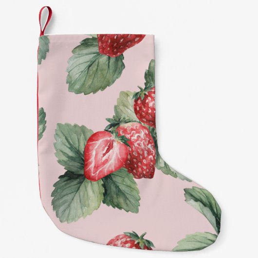 Petite Chaussette De Noël Fraises mûres d'été : Aquarelle rose (Devant)