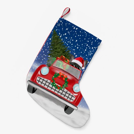 Petite Chaussette De Noël Français Bulldog Driving Car En Noël De Neige (Devant (Accrochage))