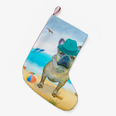 Petite Chaussette De Noël French Bulldog sur la plage (Devant (Accrochage))