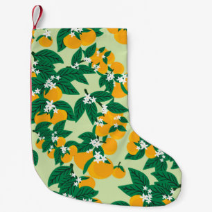 Petite Chaussette De Noël Fruit orange : motif vintage vert.