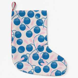 Petite Chaussette De Noël Fruits bleus, feuilles roses, design sans soudure.