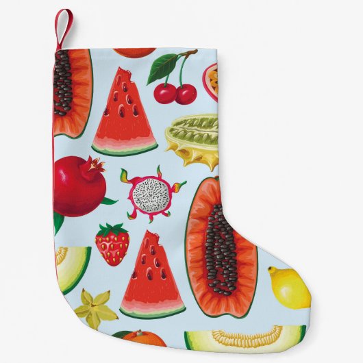 Petite Chaussette De Noël Fruits Exotiques : Imprimé tendance sans couture. (Devant)