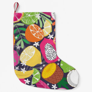 Petite Chaussette De Noël Fruits tropicaux exotiques Arrière - plan foncé