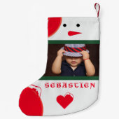 Petite Chaussette De Noël Fun Snowman Votre Nom Photo Bébé mignon Bébé Rouge (Dos)