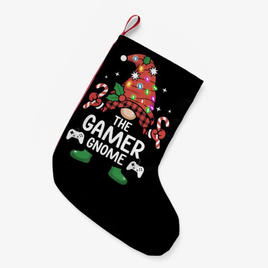 Petite Chaussette De Noël Gamer Gnome Buffalo Plaid Matching Family Xmas (Devant (Accrochage))