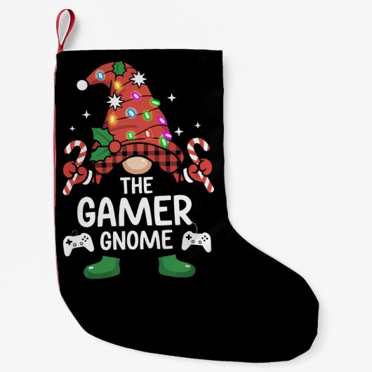 Petite Chaussette De Noël Gamer Gnome Buffalo Plaid Matching Family Xmas (Devant)